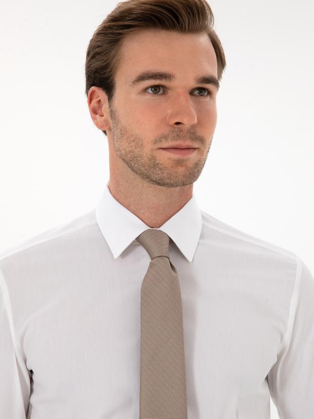 Beyaz Slim Fit Pamuk Karışımlı Gömlek