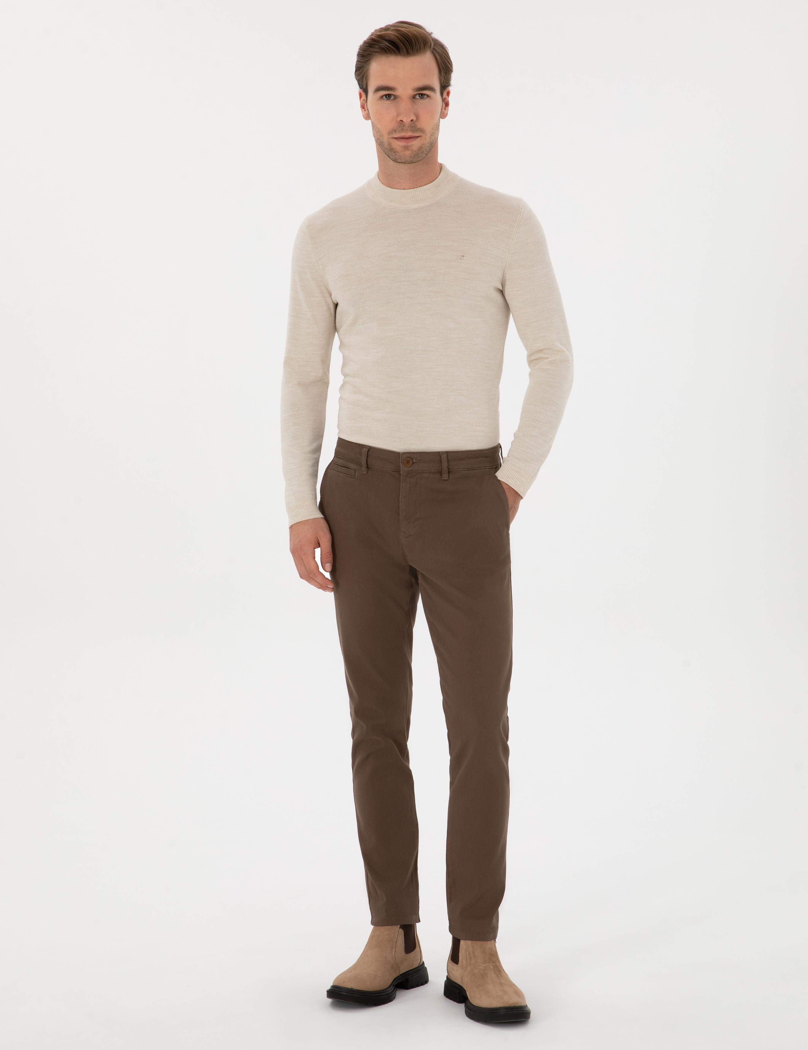 Kahverengi Slim Fit Pamuk Karışımlı Kanvas Pantolon - 50314084133