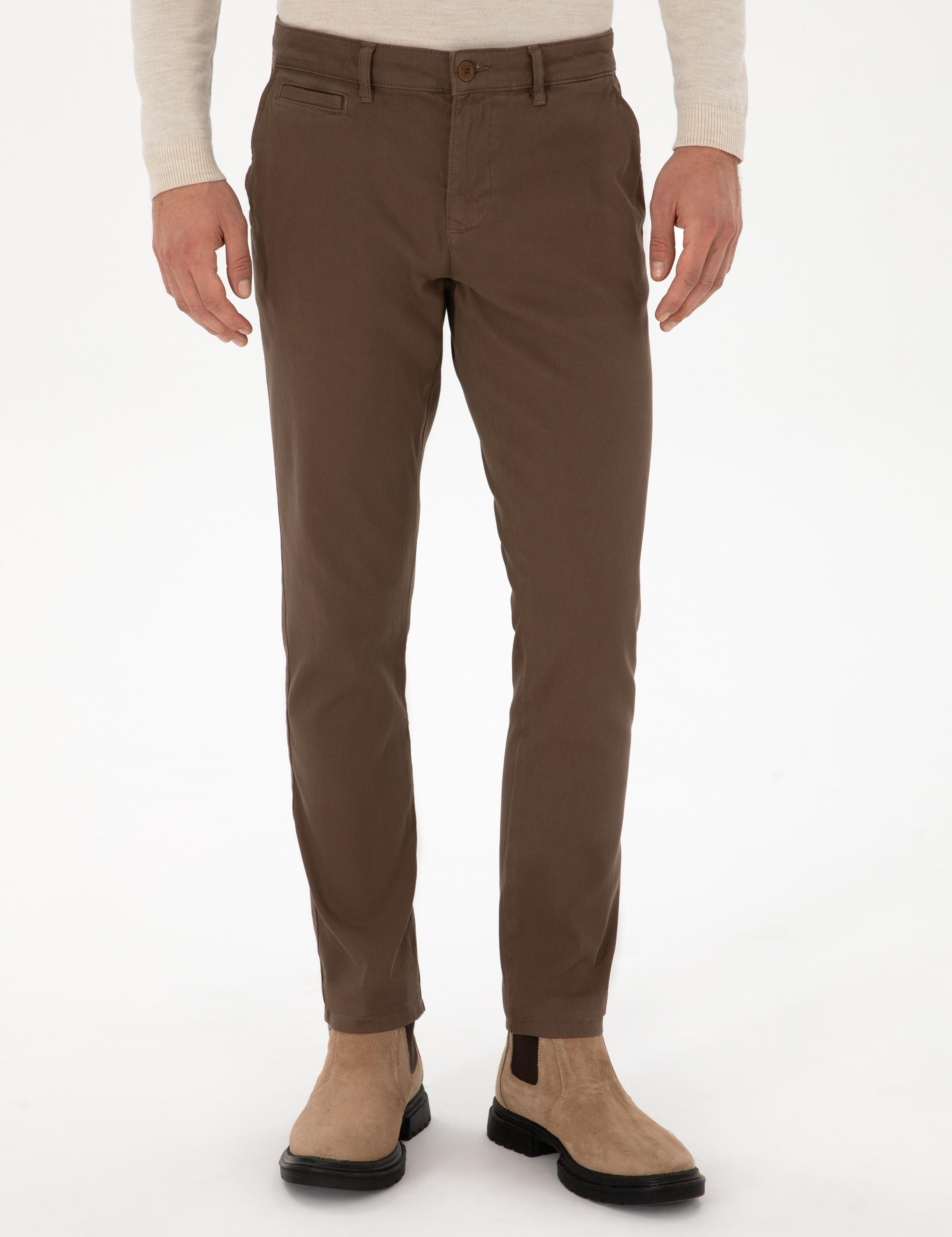 Kahverengi Slim Fit Pamuk Karışımlı Kanvas Pantolon - 50314084133