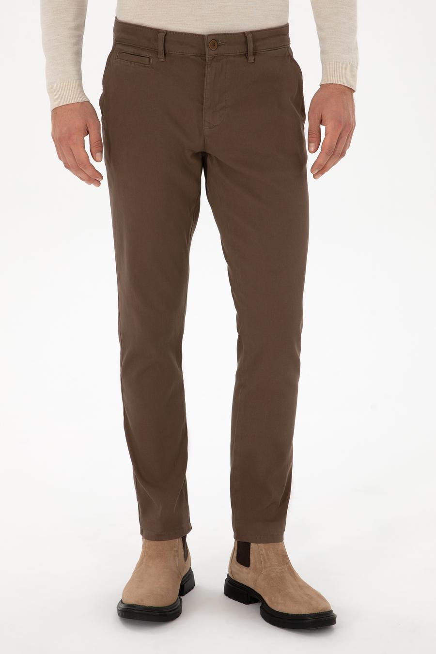 Kahverengi Slim Fit Pamuk Karışımlı Kanvas Pantolon - 50314084133