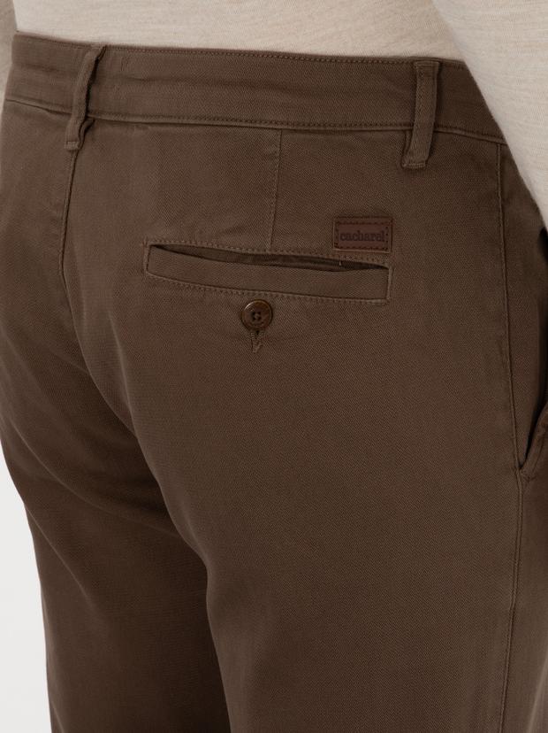 Kahverengi Slim Fit Pamuk Karışımlı Kanvas Pantolon