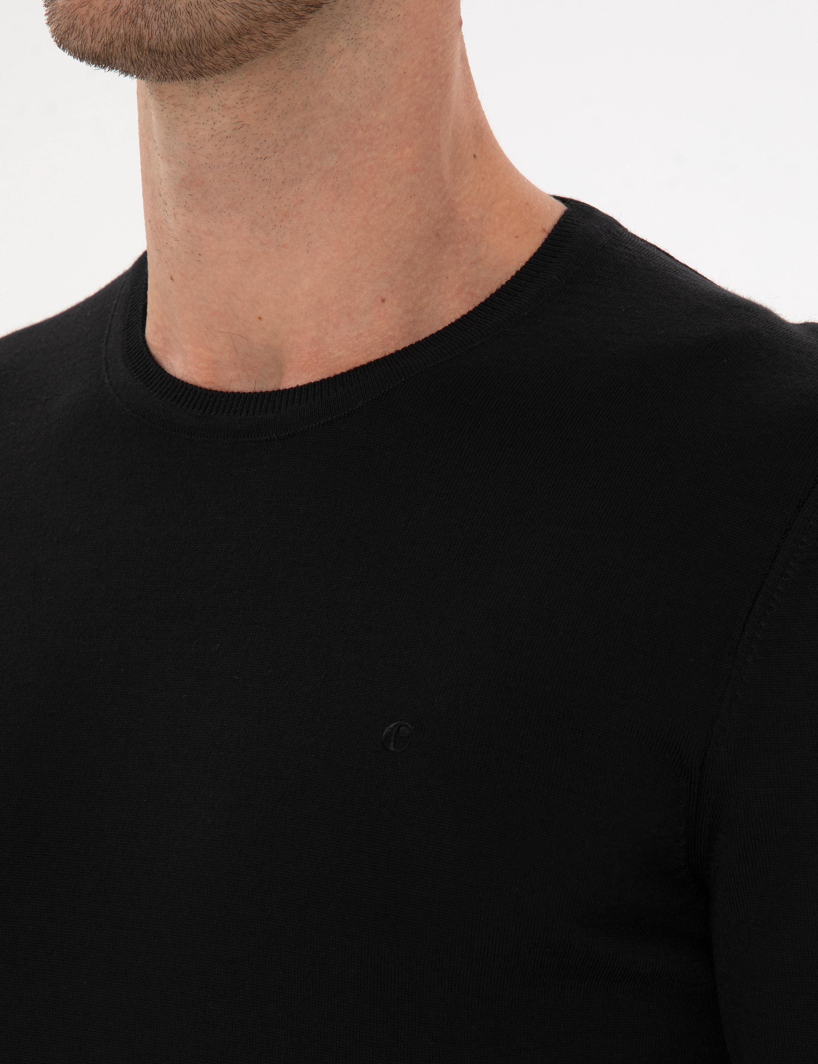 Siyah Slim Fit Yün Karışımlı Bisiklet Yaka Basic Triko Kazak - 50315266049