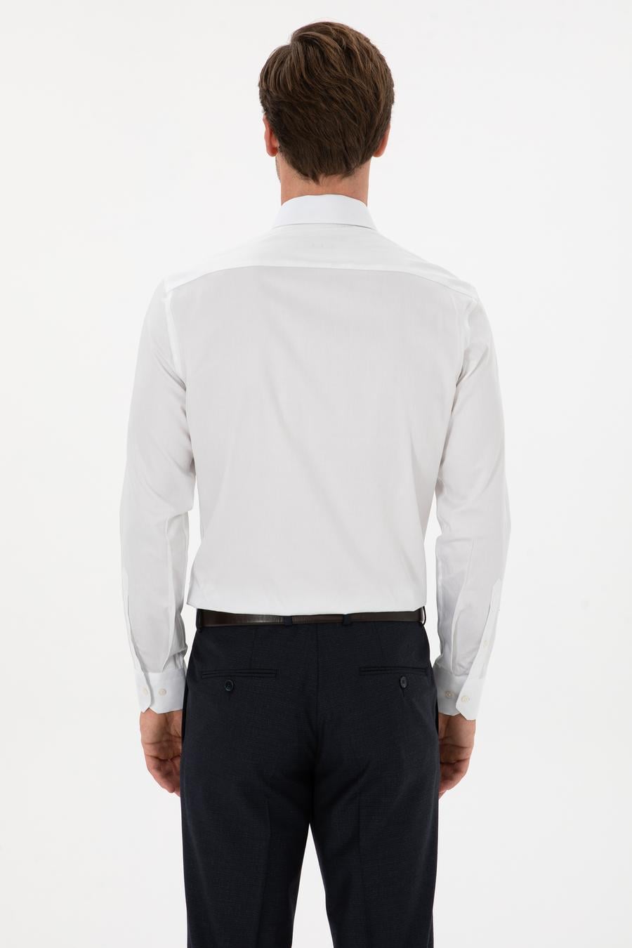 Beyaz Slim Fit %100 Pamuk İtalyan Yaka Klasik Gömlek - 50250845005