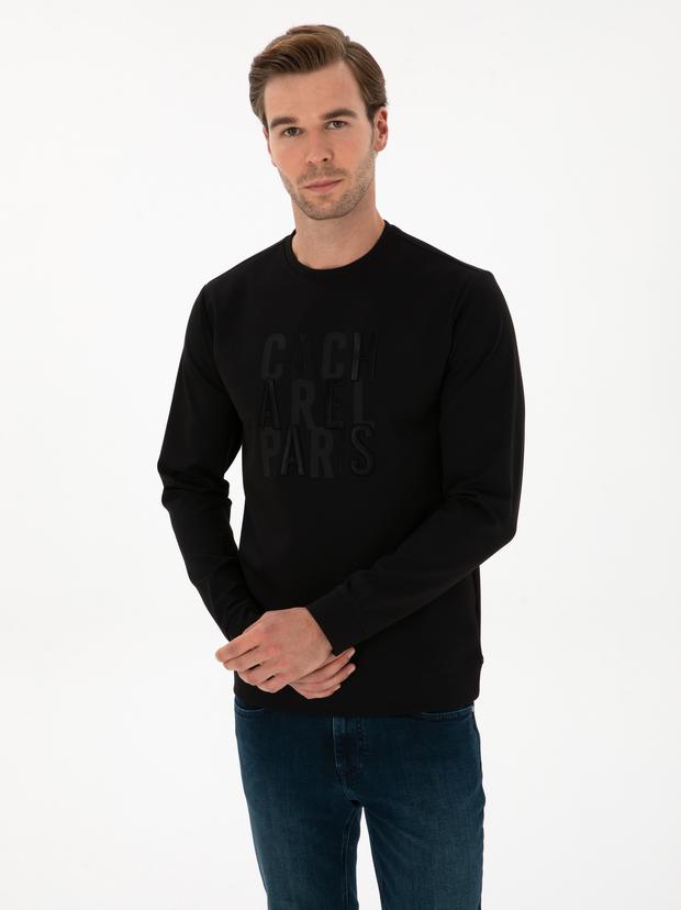 Siyah Regular Fit Bisiklet Yaka Sweatshirt