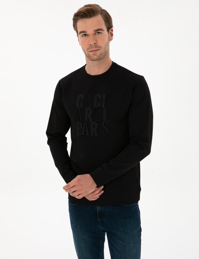 Siyah Regular Fit Bisiklet Yaka Sweatshirt