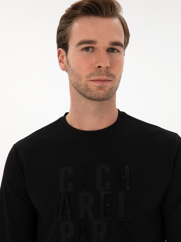 Siyah Regular Fit Bisiklet Yaka Sweatshirt
