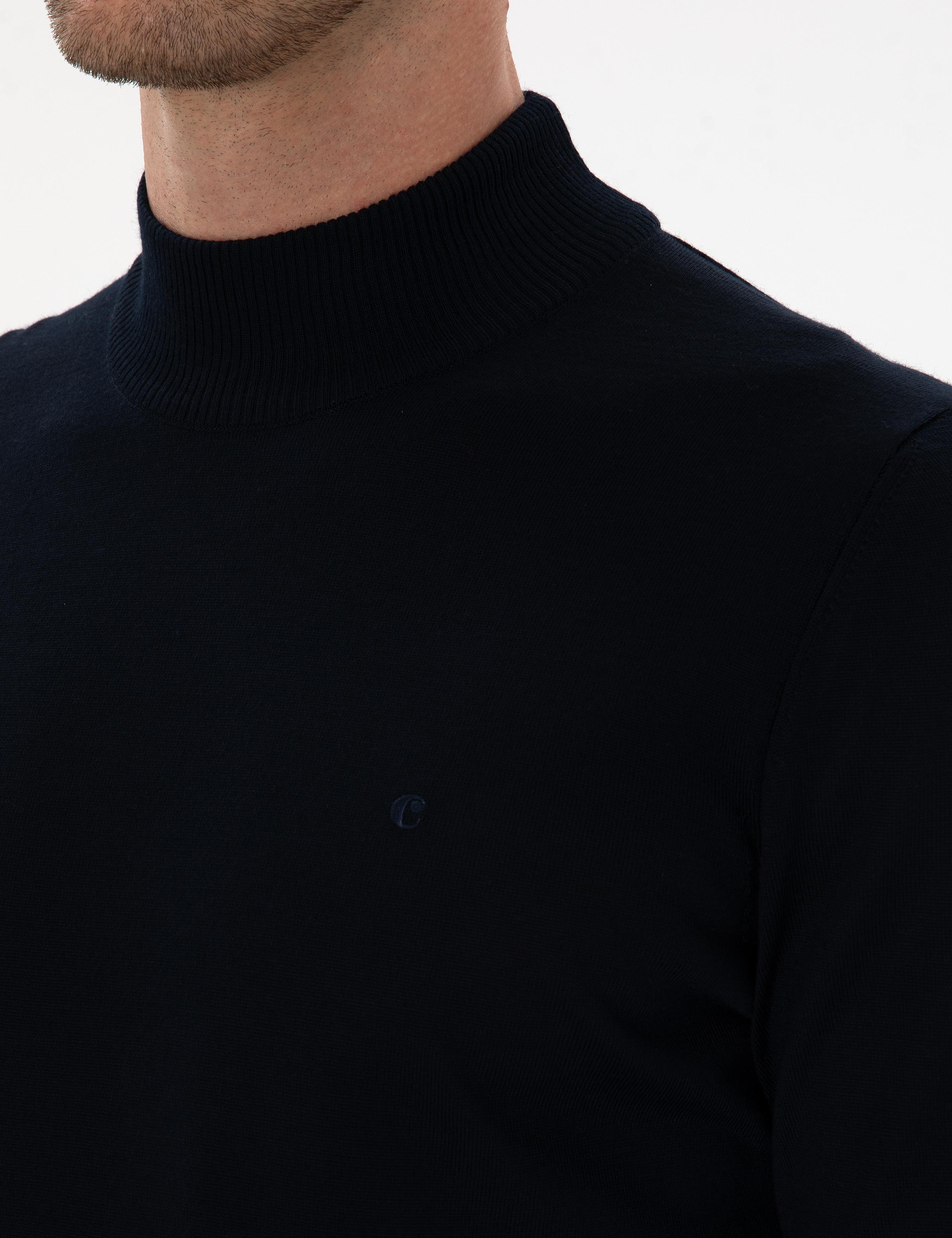 Lacivert  Slim Fit Yün Karışımlı Yarım Balıkçı Basic Triko Kazak - 50315296019
