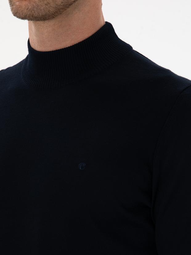Lacivert  Slim Fit Yün Karışımlı Yarım Balıkçı Basic Triko Kazak