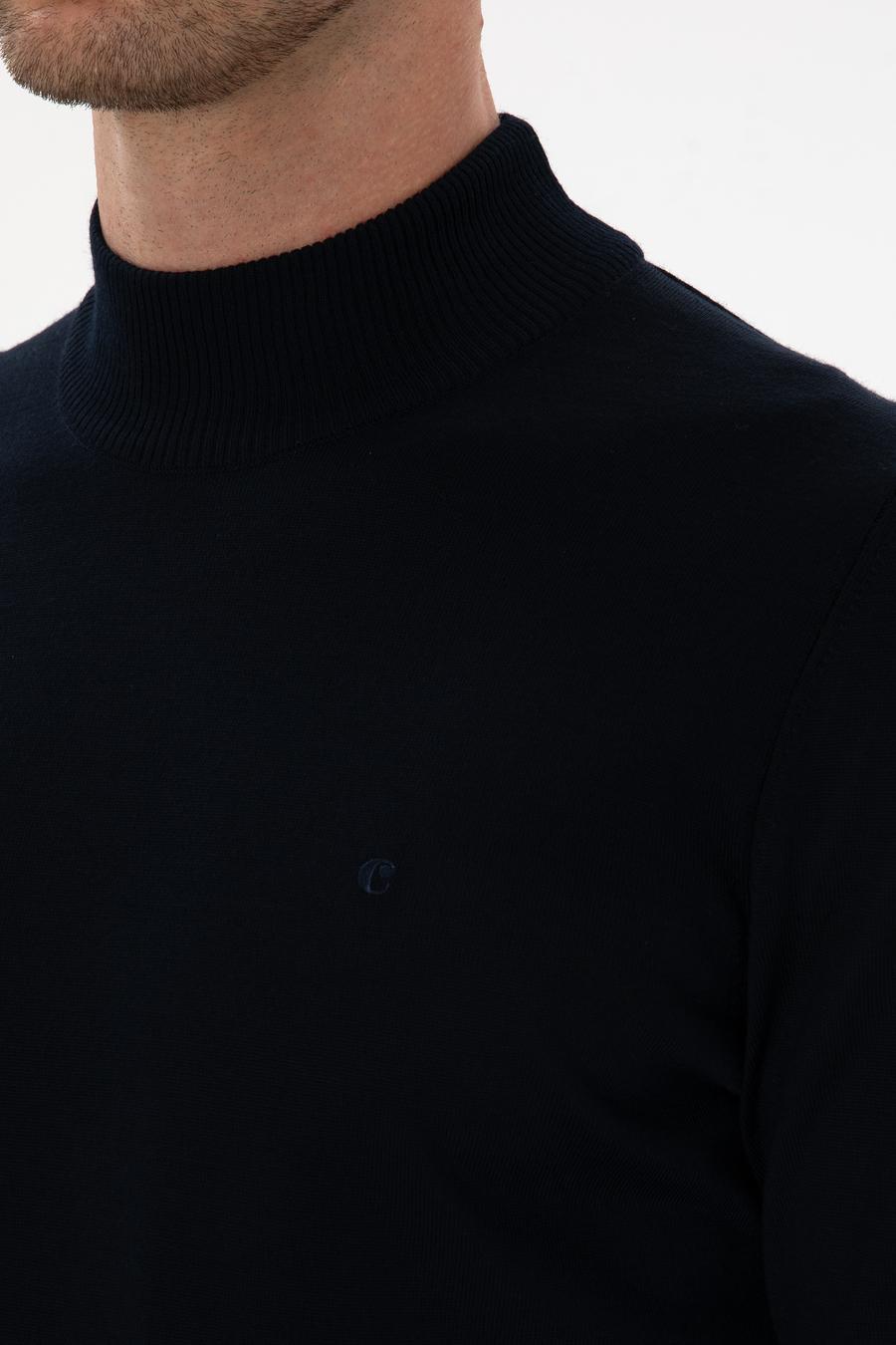 Lacivert  Slim Fit Yün Karışımlı Yarım Balıkçı Basic Triko Kazak - 50315296019