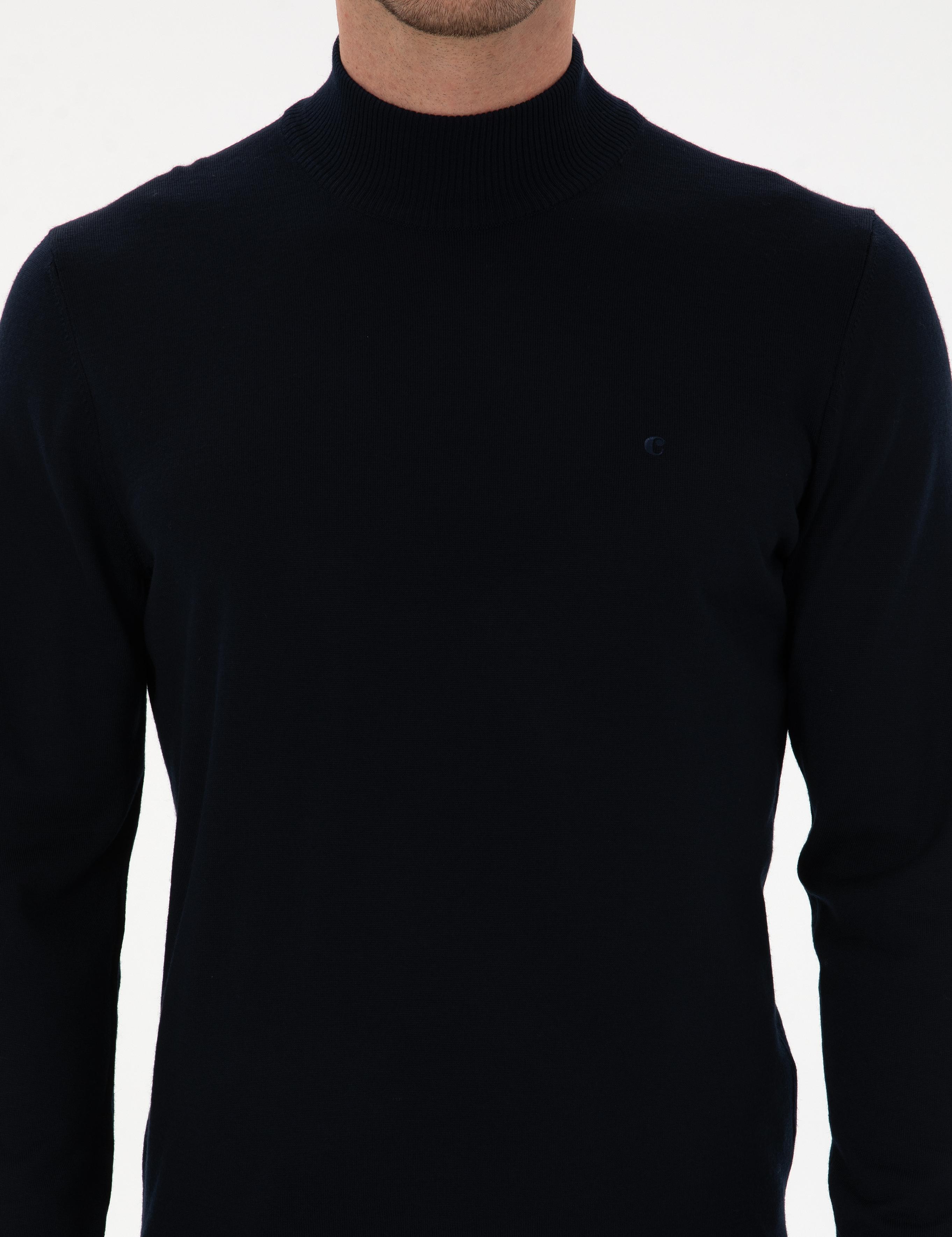 Lacivert  Slim Fit Yün Karışımlı Yarım Balıkçı Basic Triko Kazak - 50315296019