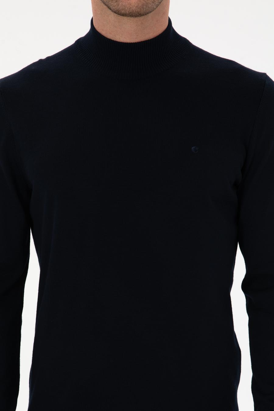 Lacivert  Slim Fit Yün Karışımlı Yarım Balıkçı Basic Triko Kazak - 50315296019