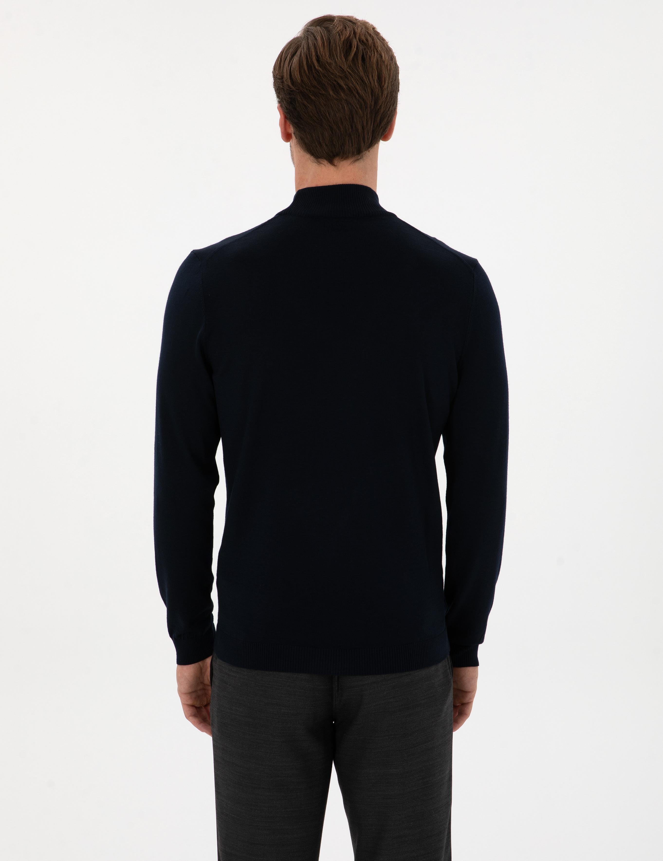 Lacivert  Slim Fit Yün Karışımlı Yarım Balıkçı Basic Triko Kazak - 50315296019