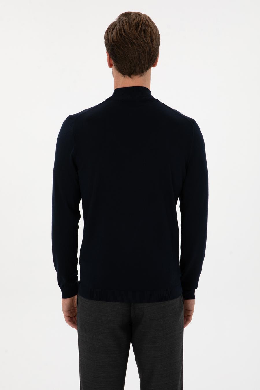 Lacivert  Slim Fit Yün Karışımlı Yarım Balıkçı Basic Triko Kazak - 50315296019