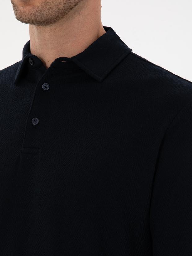 Lacivert Regular Fit Pamuk Karışımlı Polo Yaka Sweatshirt