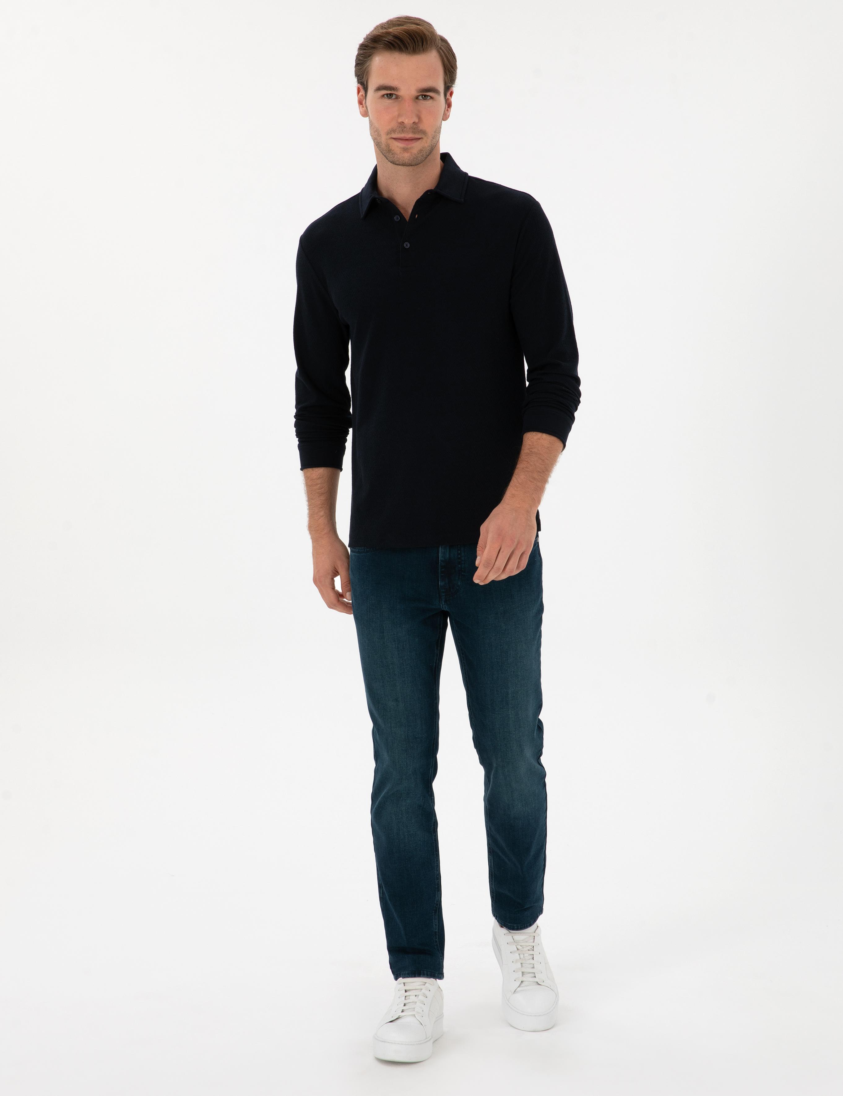 Lacivert Regular Fit Pamuk Karışımlı Polo Yaka Sweatshirt - 50311374011