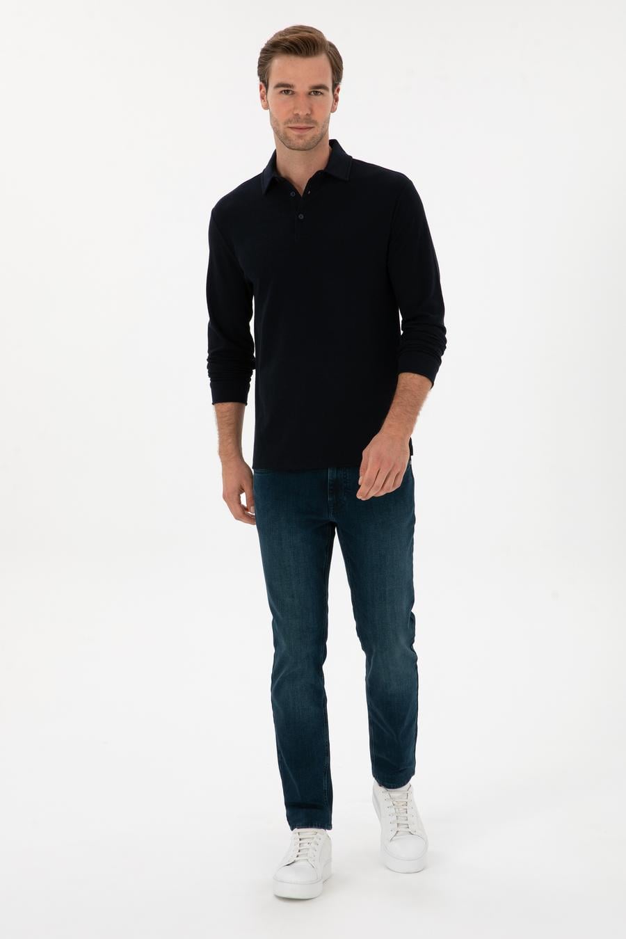 Lacivert Regular Fit Pamuk Karışımlı Polo Yaka Sweatshirt - 50311374011
