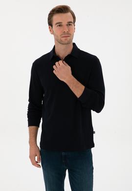 Lacivert Regular Fit Pamuk Karışımlı Polo Yaka Sweatshirt