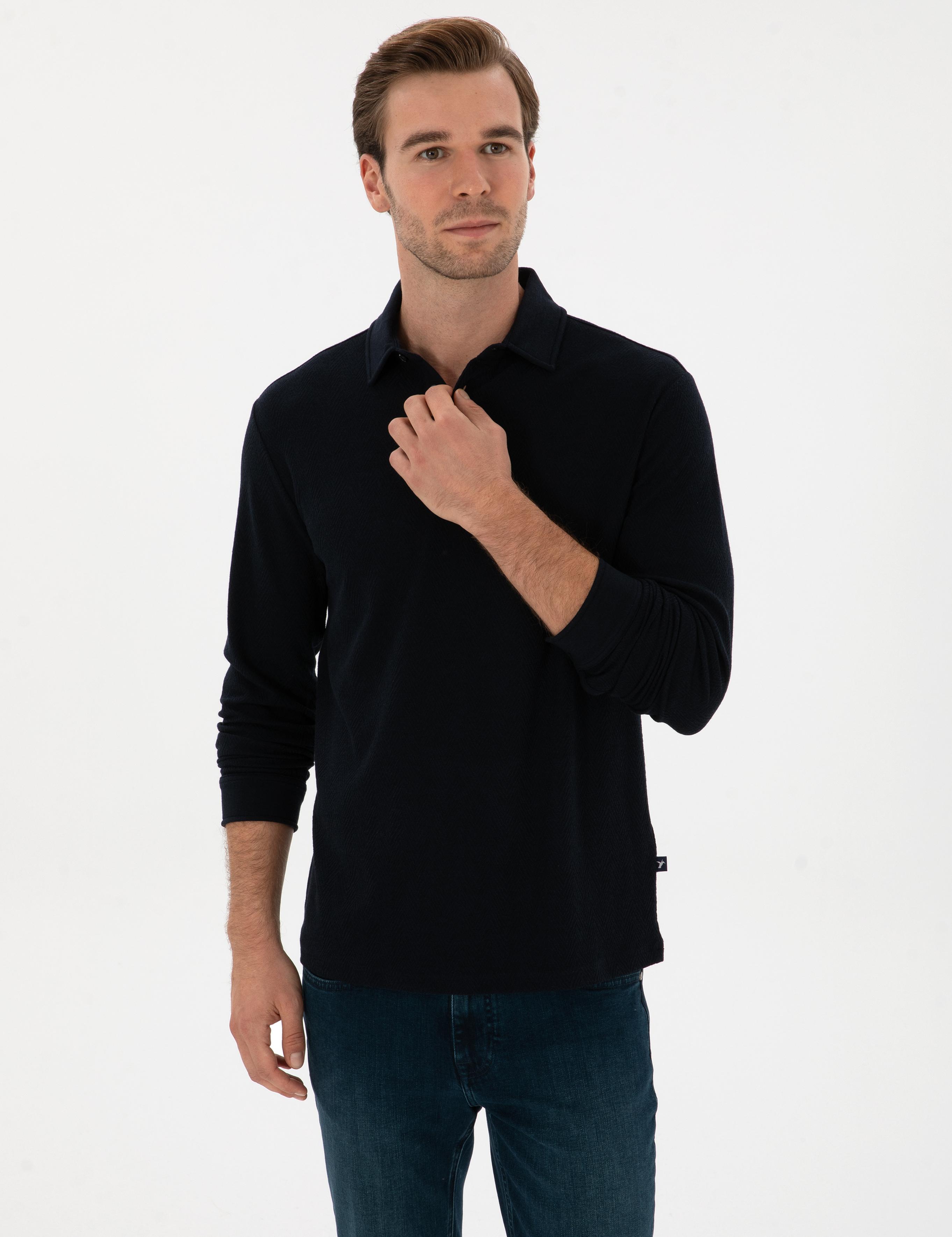 Lacivert Regular Fit Pamuk Karışımlı Polo Yaka Sweatshirt - 50311374011