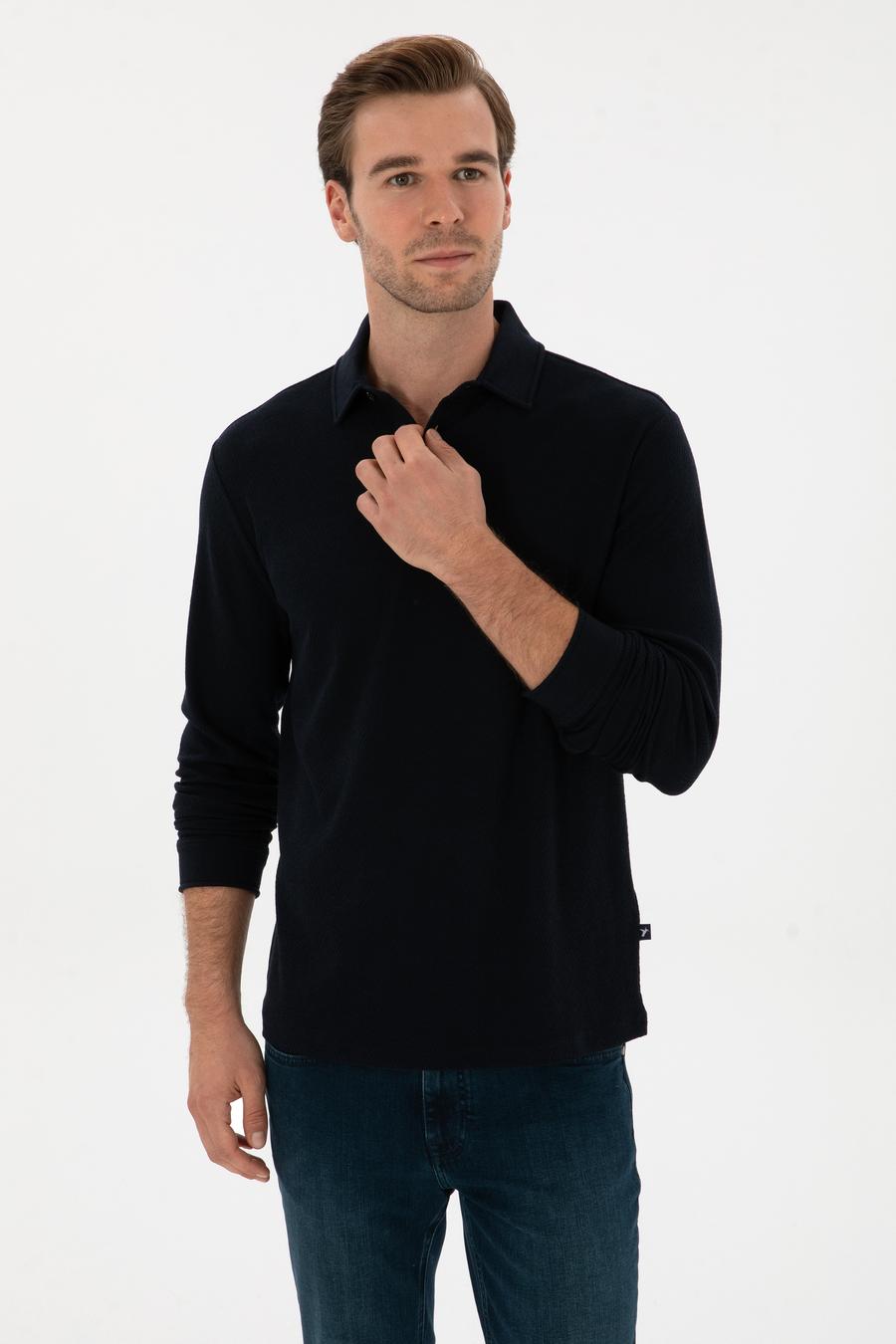 Lacivert Regular Fit Pamuk Karışımlı Polo Yaka Sweatshirt - 50311374011