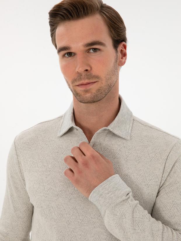 Taş Regular Fit Pamuk Karışımlı Polo Yaka Sweatshirt