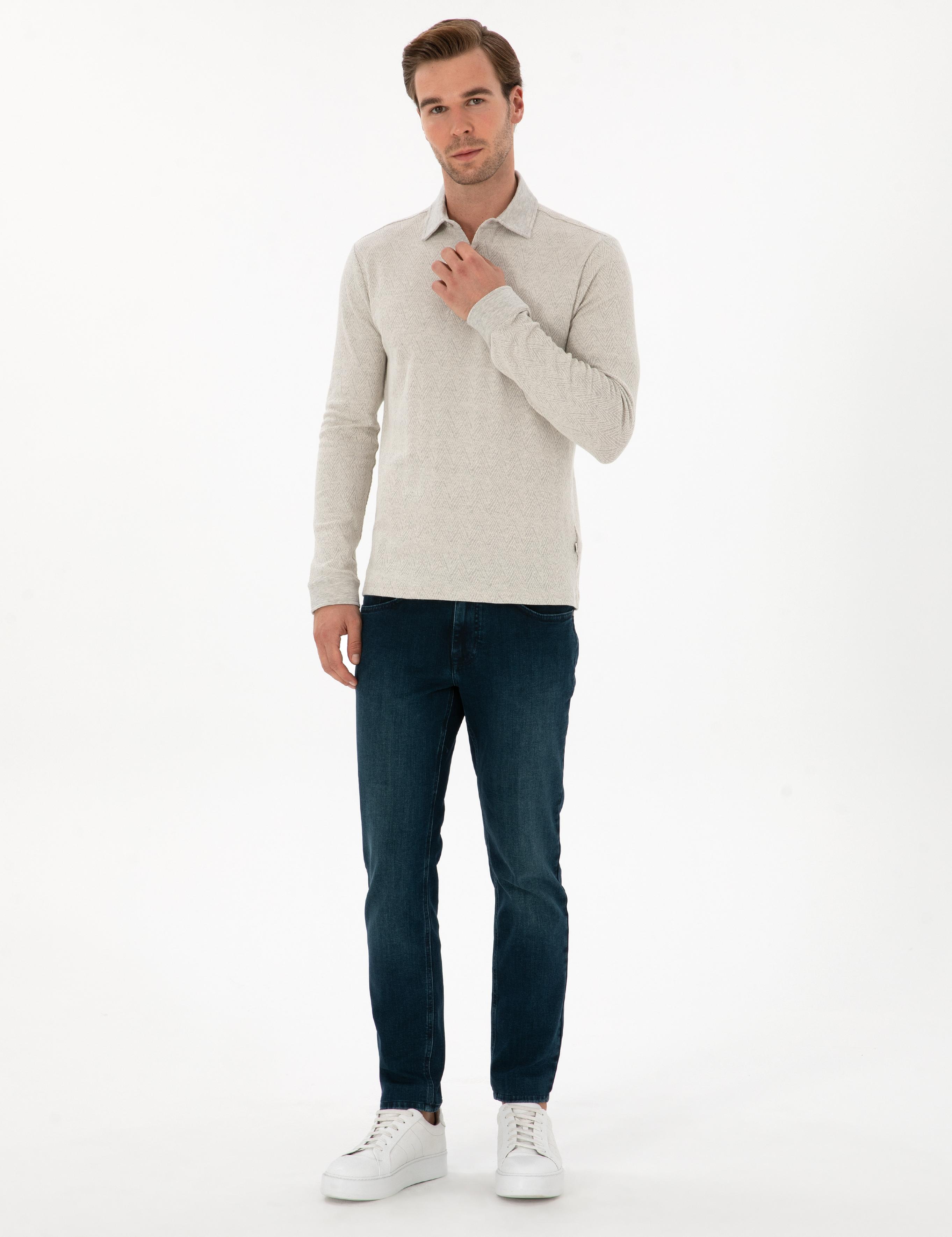 Taş Regular Fit Pamuk Karışımlı Polo Yaka Sweatshirt - 50311374047