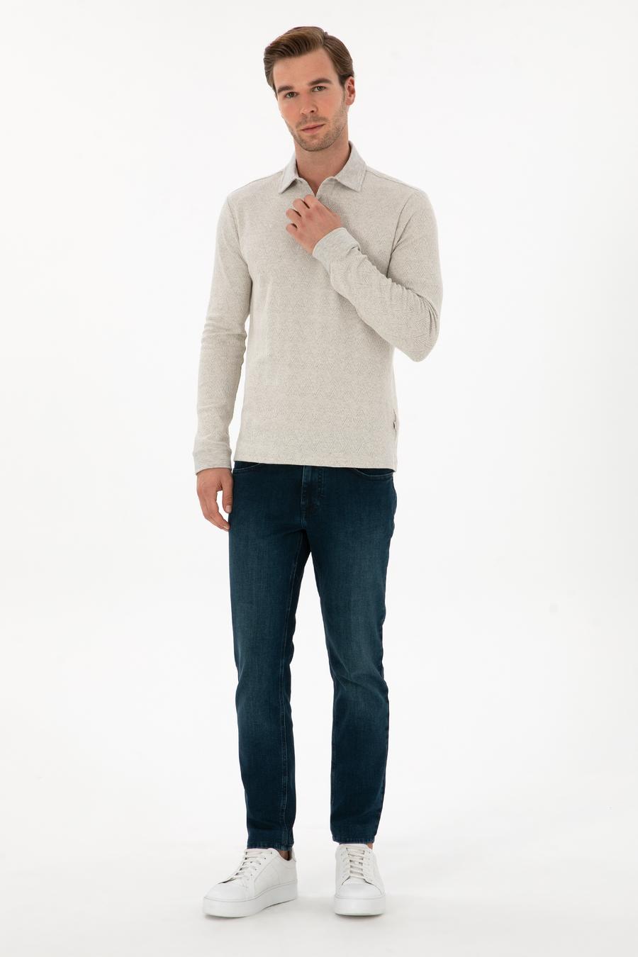 Taş Regular Fit Pamuk Karışımlı Polo Yaka Sweatshirt - 50311374047