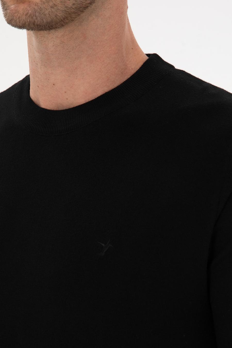 Siyah Slim Fit Yün Karışımlı Bisiklet Yaka Triko Kazak - 50311876019
