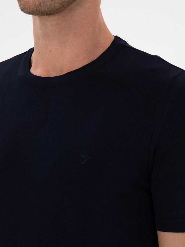 Lacivert Slim Fit Bisiklet Yaka Triko T-shirt