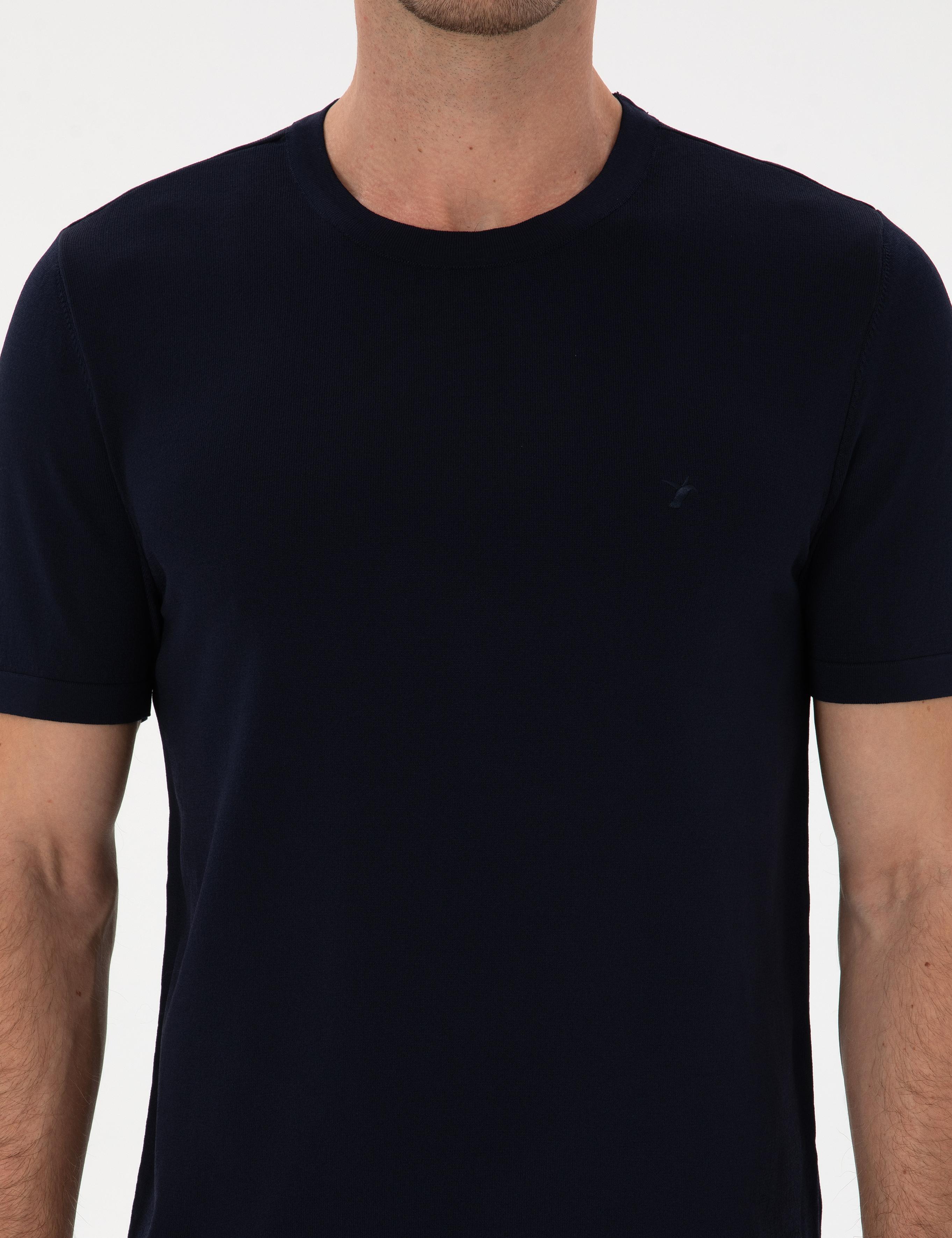 Lacivert Slim Fit Bisiklet Yaka Triko T-shirt - 50314608009