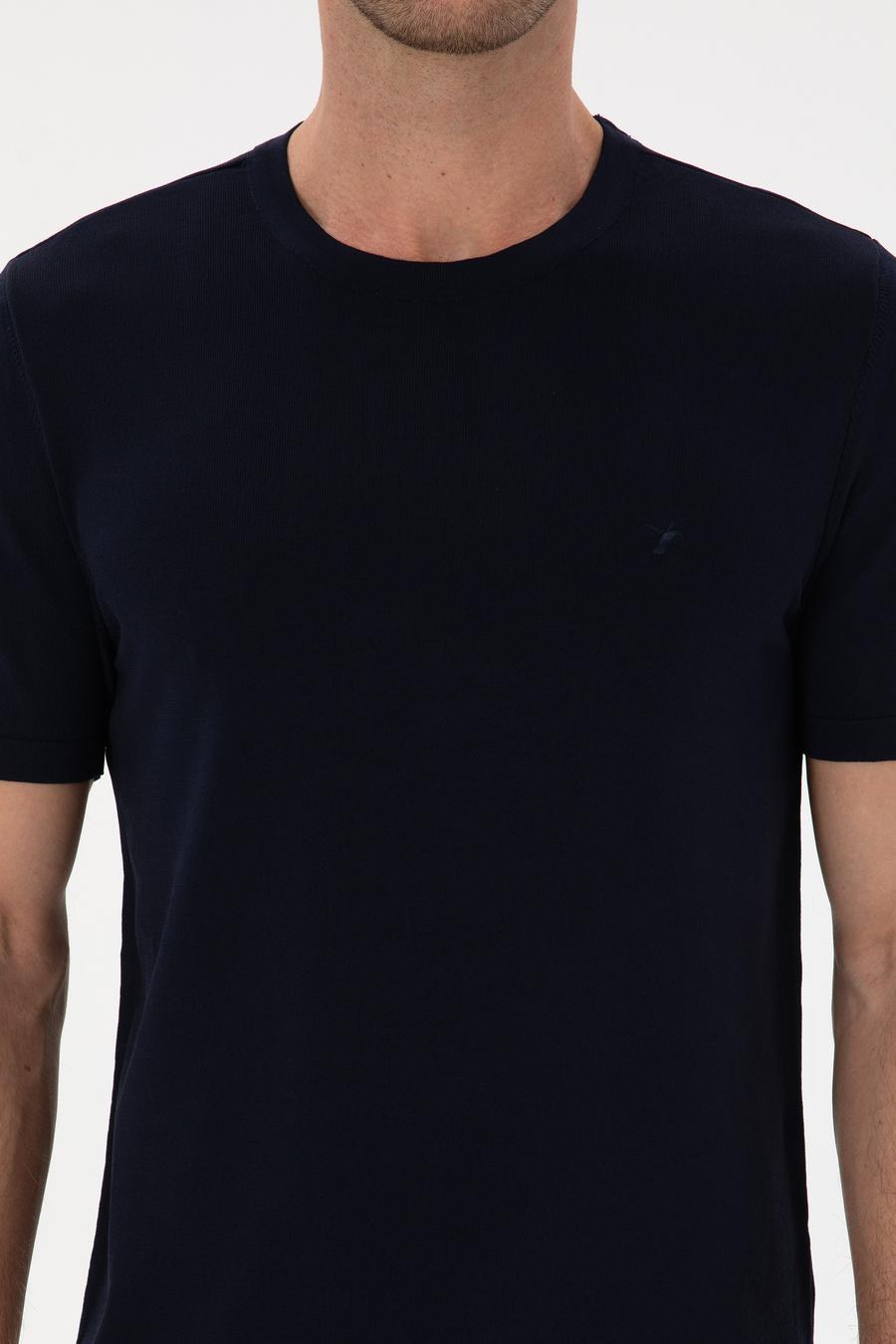 Lacivert Slim Fit Bisiklet Yaka Triko T-shirt - 50314608009
