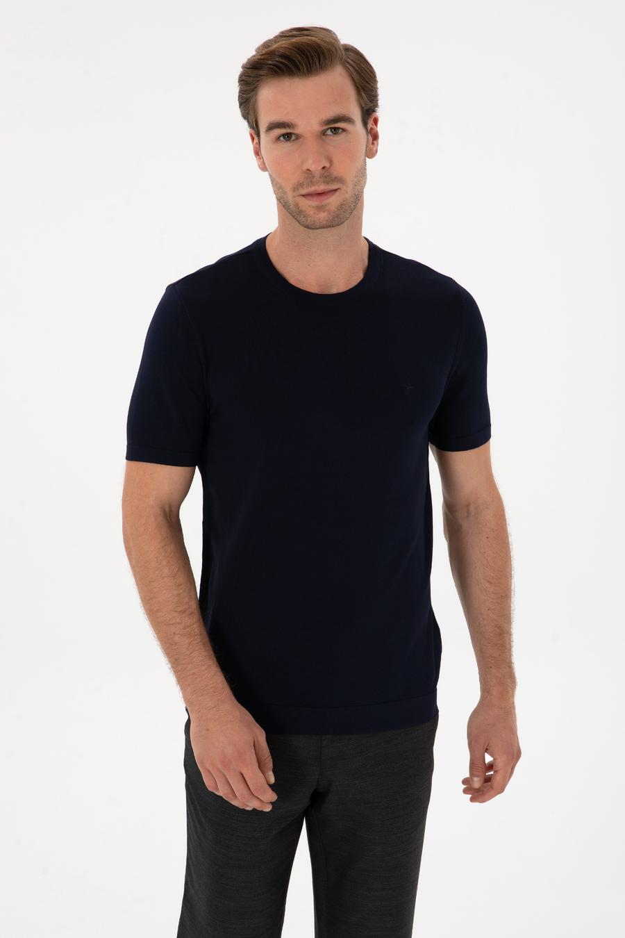 Lacivert Slim Fit Bisiklet Yaka Triko T-shirt - 50314608009