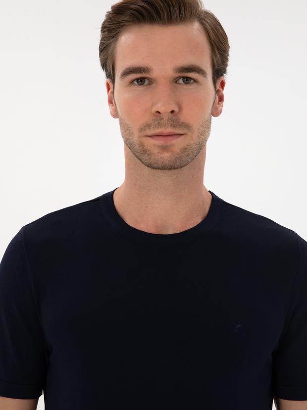 Lacivert Slim Fit Bisiklet Yaka Triko T-shirt