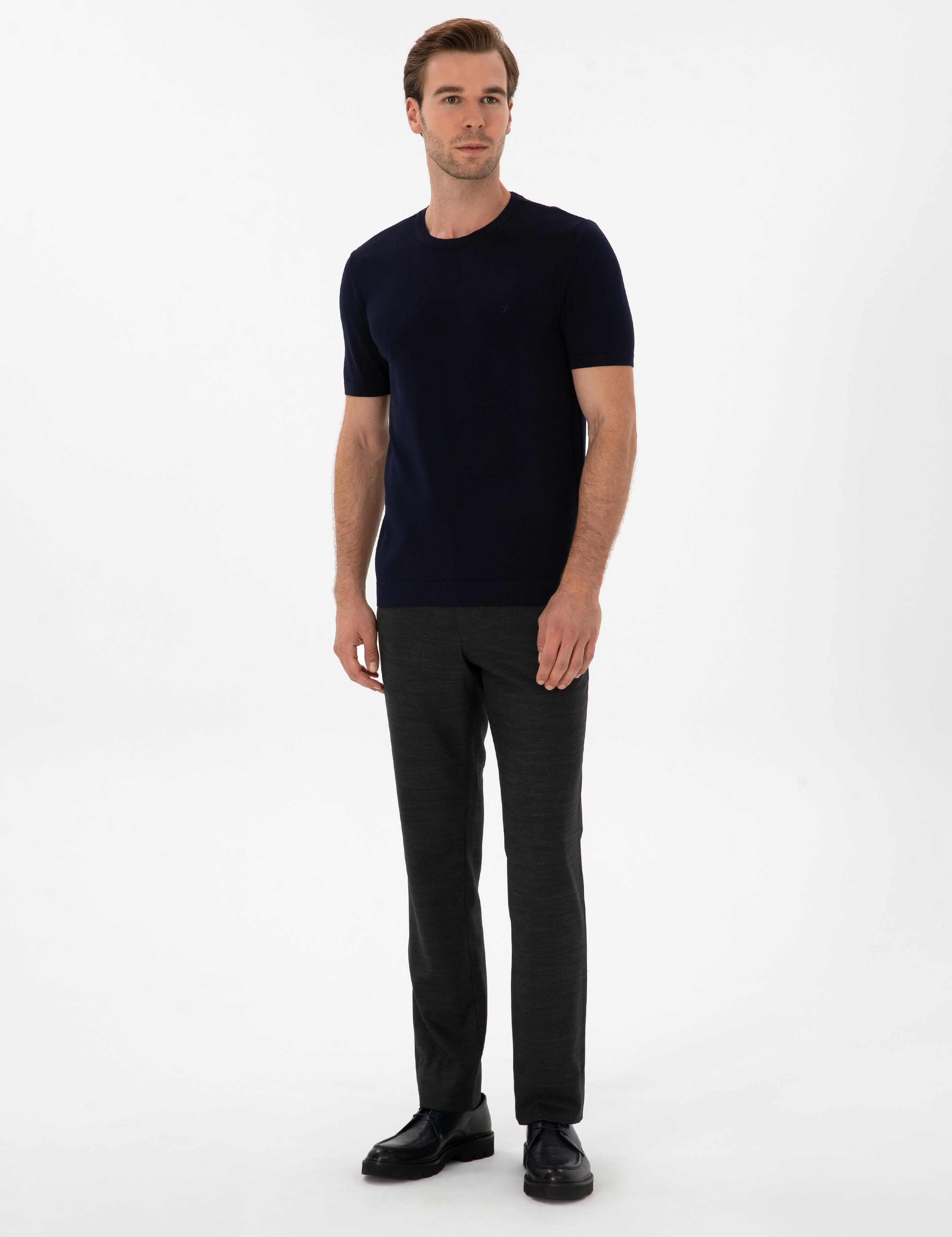 Lacivert Slim Fit Bisiklet Yaka Triko T-shirt - 50314608009