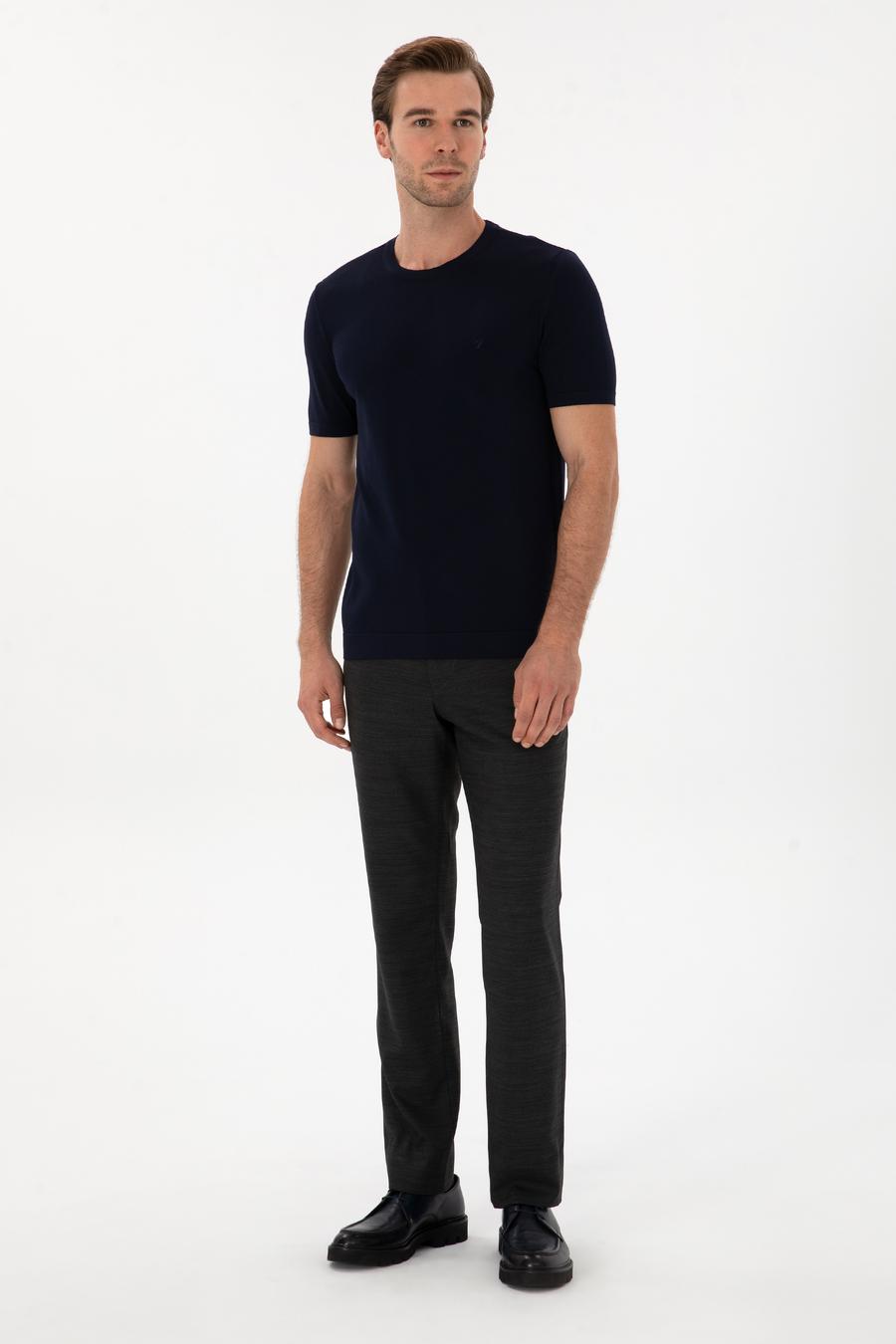 Lacivert Slim Fit Bisiklet Yaka Triko T-shirt - 50314608009