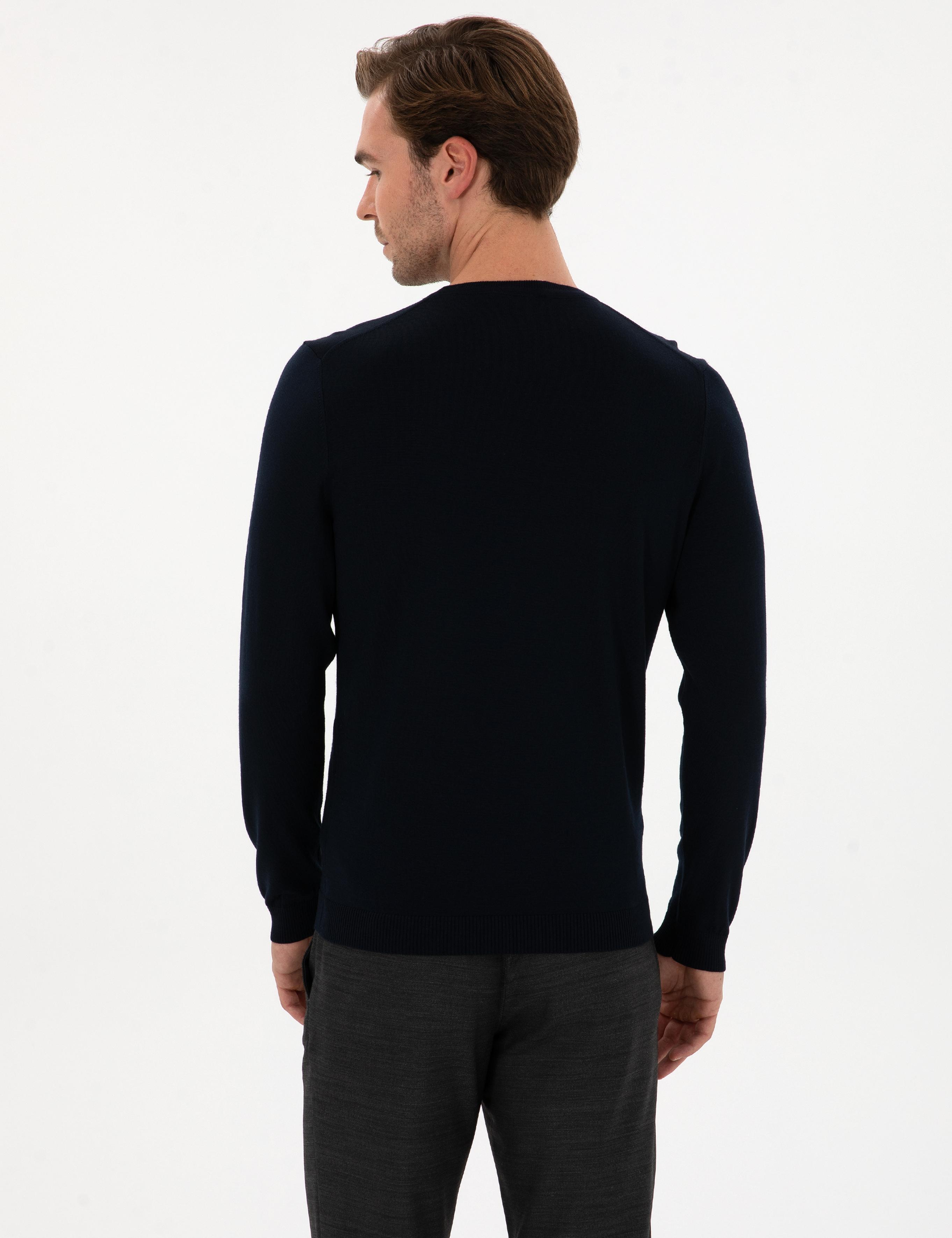 Lacivert Slim Fit Bisiklet Yaka Triko T-shirt - 50314608009