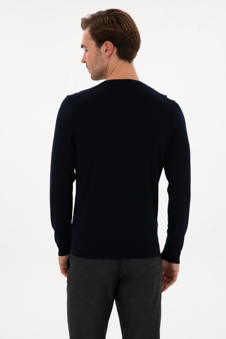 Lacivert Slim Fit Bisiklet Yaka Triko T-shirt - 50314608009