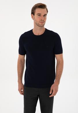 Lacivert Slim Fit Bisiklet Yaka Triko T-shirt