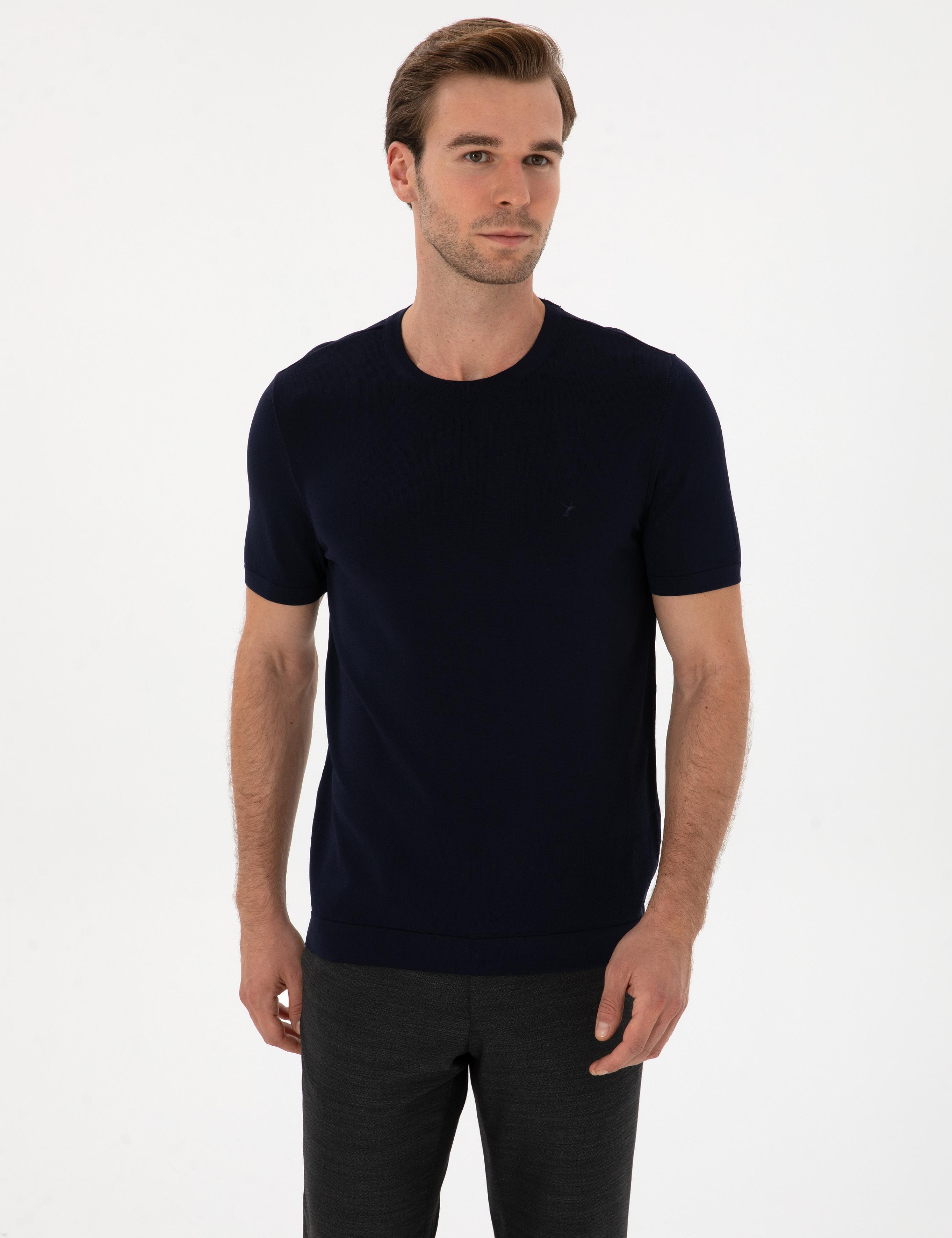 Lacivert Slim Fit Bisiklet Yaka Triko T-shirt - 50314608009