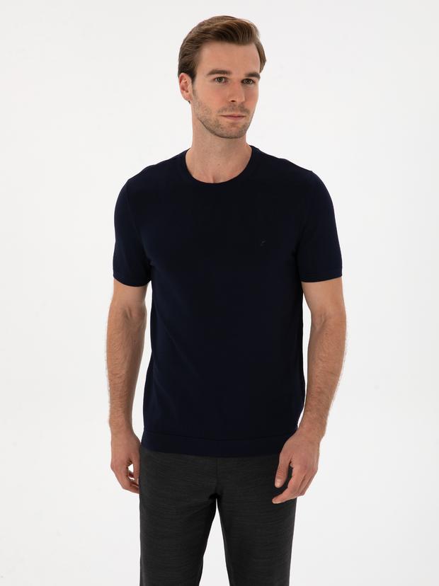 Lacivert Slim Fit Bisiklet Yaka Triko T-shirt