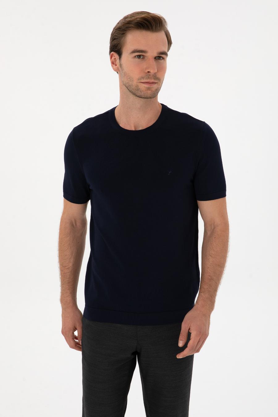Lacivert Slim Fit Bisiklet Yaka Triko T-shirt - 50314608009