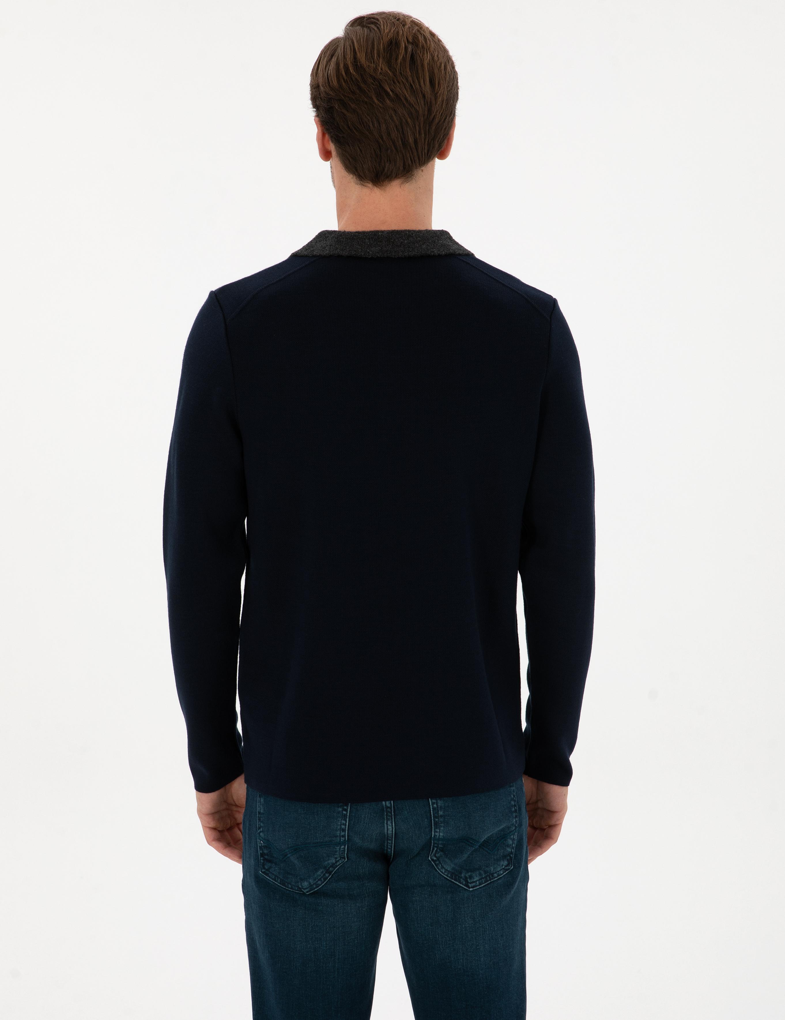 Lacivert Regular Fit Yün Karışımlı Polo Yaka Triko Kazak - 50310555025