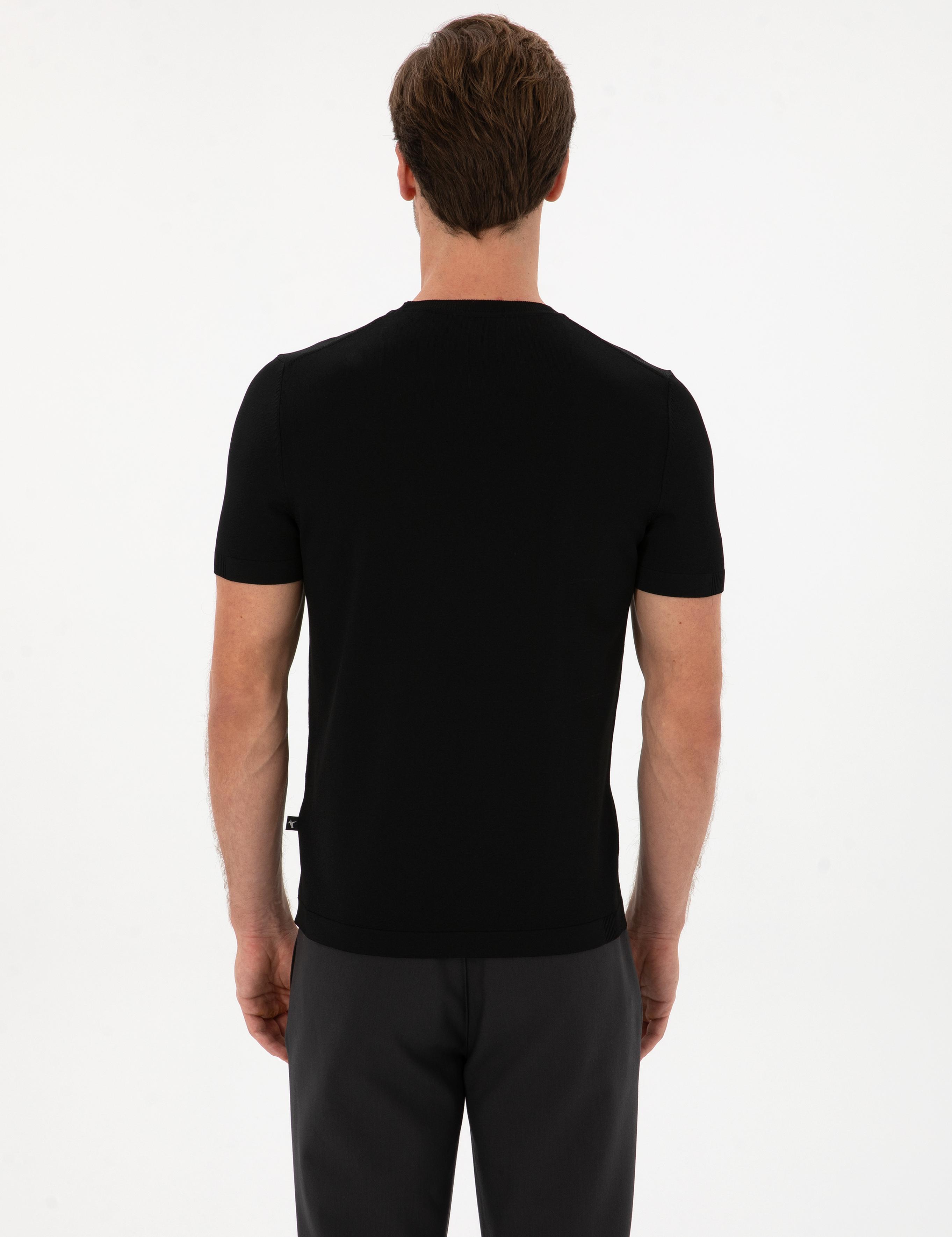 Siyah Slim Fit Bisiklet Yaka Triko T-shirt - 50311875077