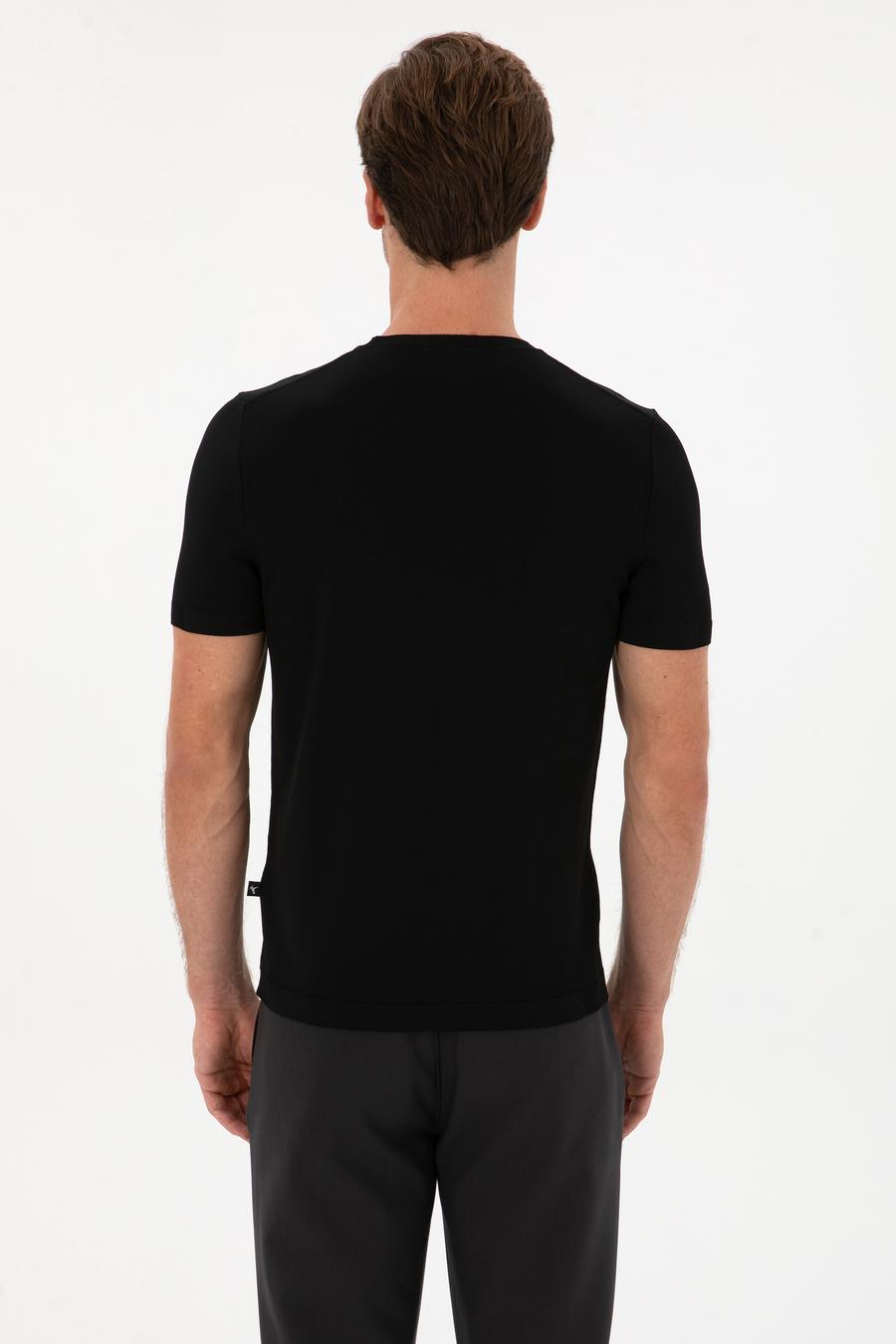 Siyah Slim Fit Bisiklet Yaka Triko T-shirt - 50311875077