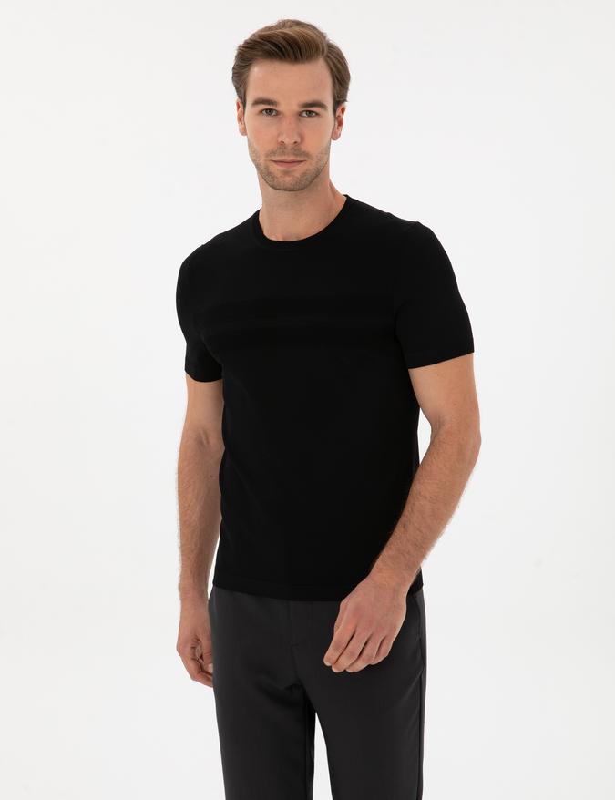 Siyah Slim Fit Bisiklet Yaka Triko T-shirt