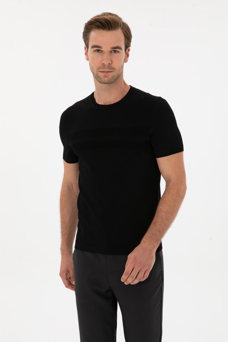 Siyah Slim Fit Bisiklet Yaka Triko T-shirt - 50311875077
