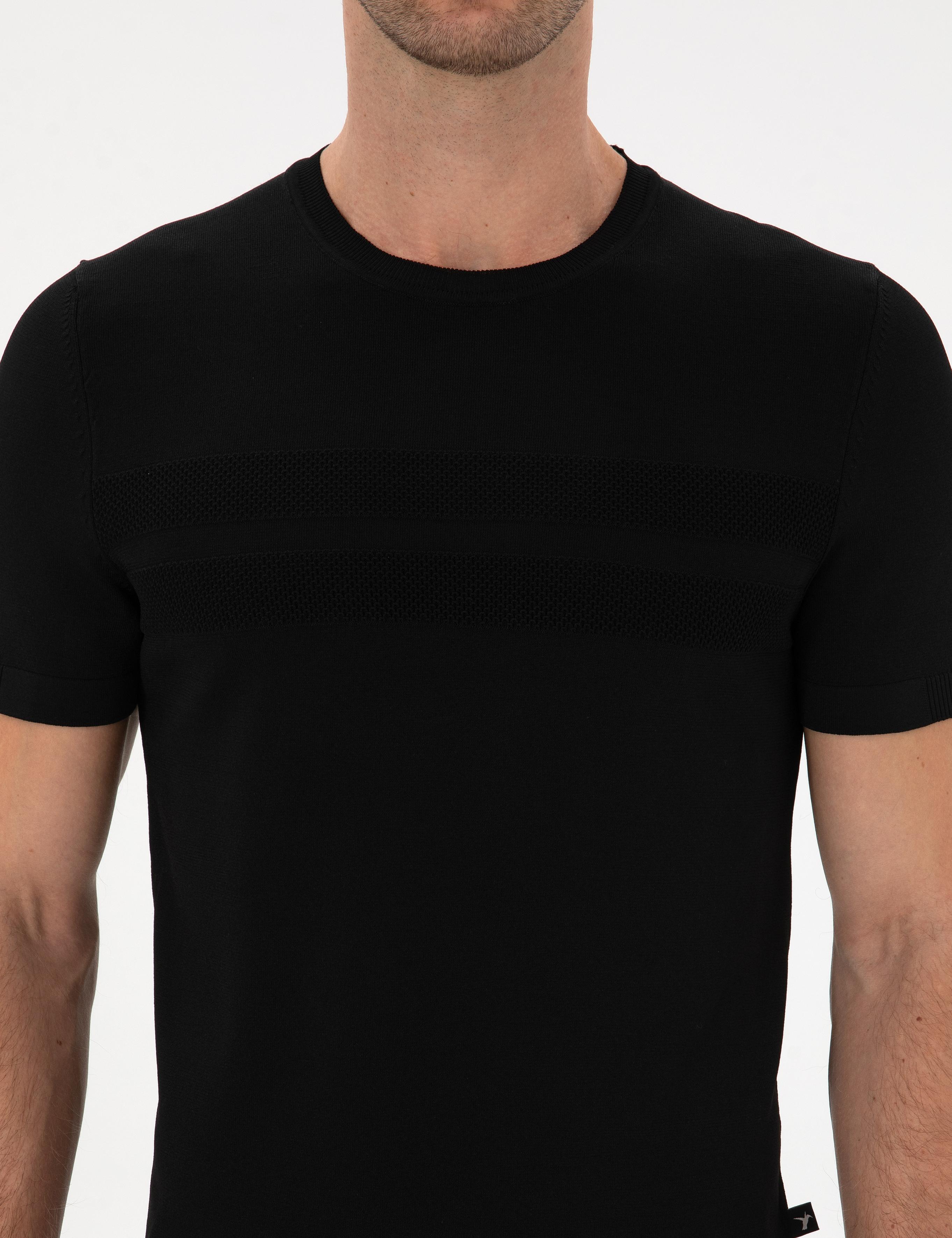Siyah Slim Fit Bisiklet Yaka Triko T-shirt - 50311875077