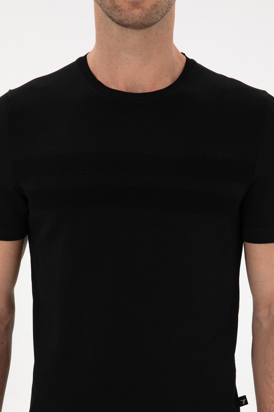 Siyah Slim Fit Bisiklet Yaka Triko T-shirt - 50311875077
