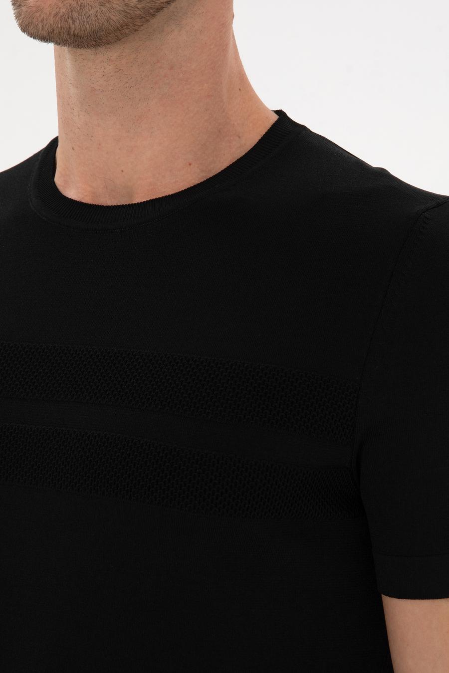 Siyah Slim Fit Bisiklet Yaka Triko T-shirt - 50311875077