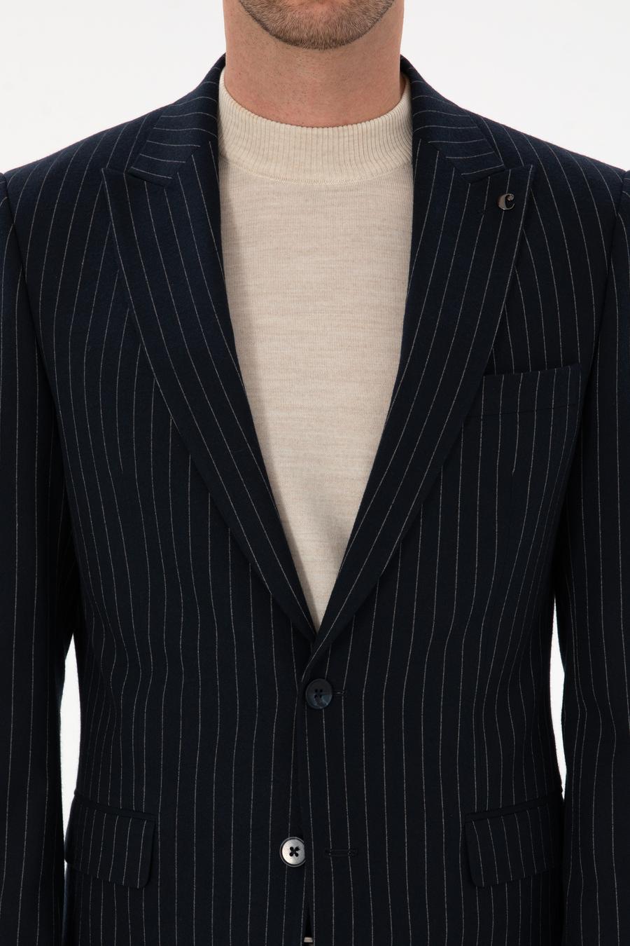Lacivert Slim Fit Kırlangıç Yaka Çizgili Takım Elbise - 50311017074