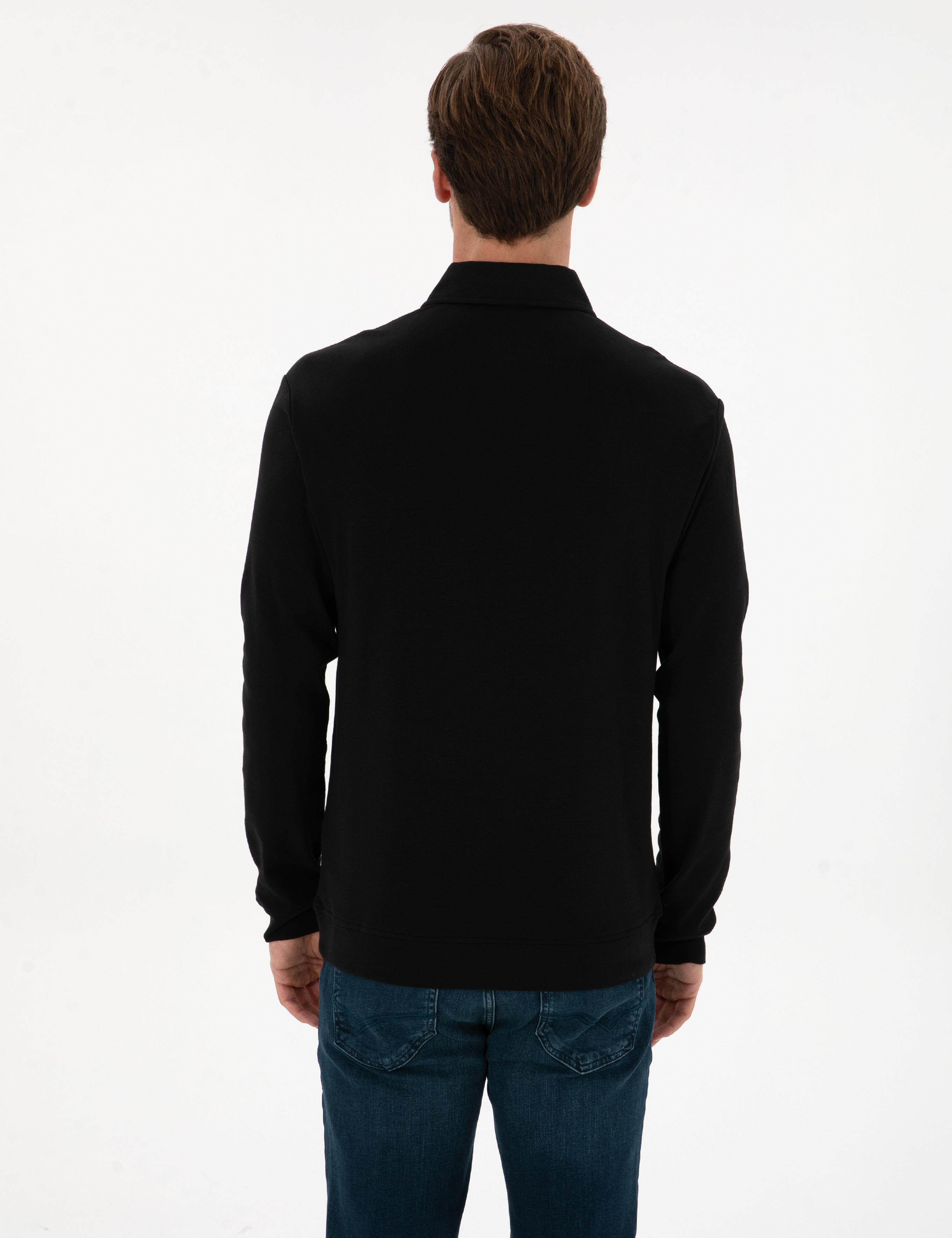 Siyah Regular Fit Kaşmir Karışımlı Polo Yaka Sweatshirt - 50309794001